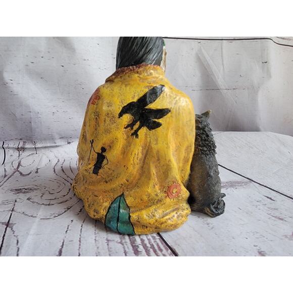 Vintage Native American Woman With Wolf Home Decor, Native American Art, 6” - Picture 7 of 9